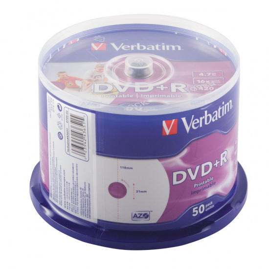 Лазер диск Verbatim DVD+R 4.7 Gb 16х Cake box 50 шт. PRINT