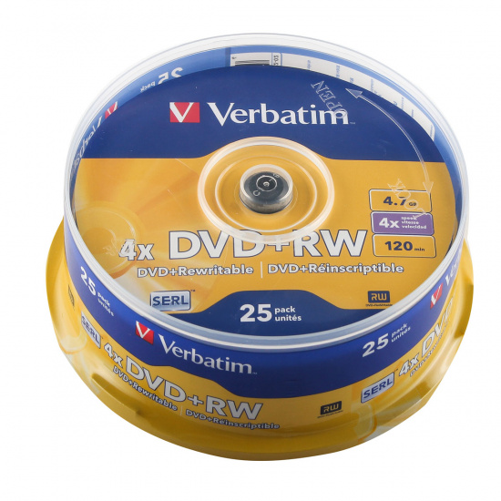 Лазер диск Verbatim DVD+RW 4.7 Gb 4х Cake box 25 шт.