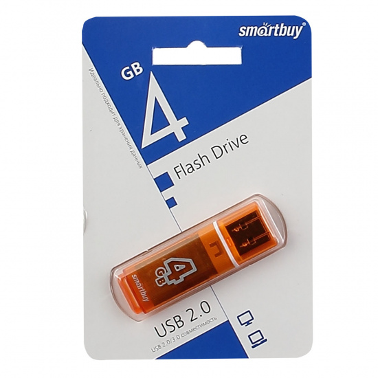 Флеш-память USB 4 Gb Smartbuy Glossy series Orange