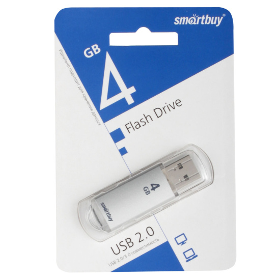 Флеш-память USB 4 Gb Smartbuy V-Cut Silver