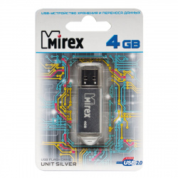 Флеш-память USB 4 Gb Mirex Unit USB 2.0, серебро