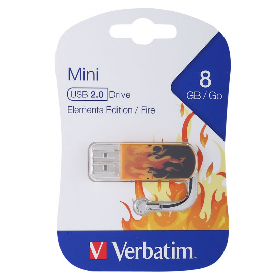 Флеш-память USB 8 Gb Verbatim USB 2.0 Mini Elements - Fire