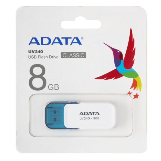 Флеш-память USB 8 Gb A-DATA UV240, USB 2.0, Белый