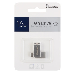 Флеш-память USB 16 Gb Smartbuy Metal MC25 Dual Type-C/Type-A (SB16GBMC25)