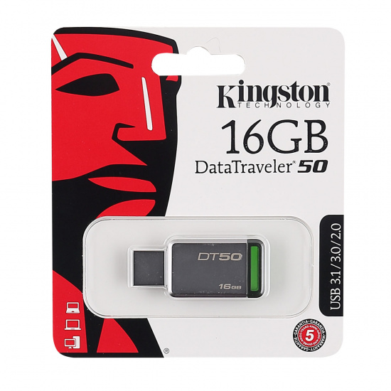 Флеш-память USB 16 Gb Kingston DT50 Metal/Green (DT50/16GB) USB 3.0 