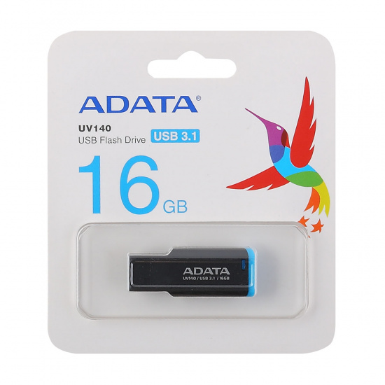 Флеш-память USB 16 Gb  A-DATA UV140, USB 3.1, Черно/синий