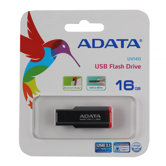Флеш-память USB 16 Gb  A-DATA UV140, USB 3.1, Черно/красный