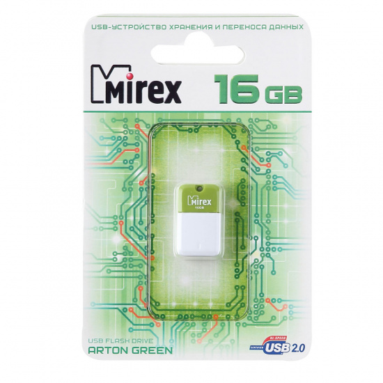 Флеш-память USB 16 Gb Mirex ARTON GREEN, бело/зеленый