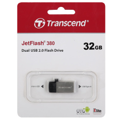 Флеш-память USB 32 Gb Transcend JetFlash 380 OTG, USB 2.0 серебро