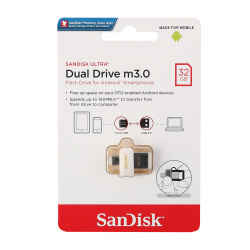Флеш-память USB 32 Gb SanDisk Ultra Android Dual Drive OTG, m3.0/USB 3.0, White-Gold