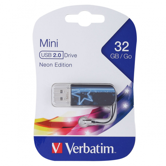Флеш-память USB 32 Gb Verbatim Mini Neon Edition, USB 2.0, Blue