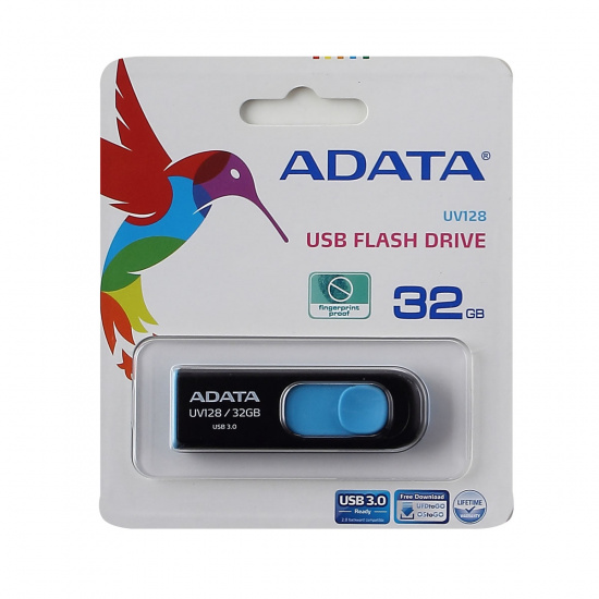 Флеш-память USB 32 Gb A-DATA UV128, USB 3.0 Черный/Синий