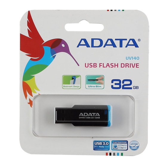 Флеш-память USB 32 Gb A-DATA UV140, USB 3.1 Черный/Синий