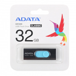 Флеш-память USB 32 Gb A-DATA UV220, USB 2.0, черный/голубой