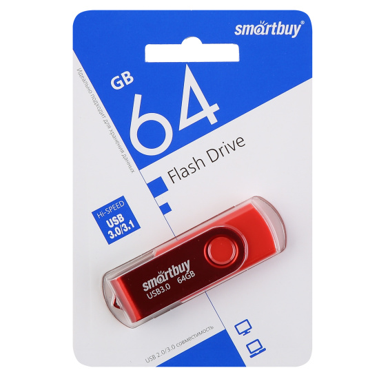 Флеш-память USB 64 Gb Smartbuy Twist Red (SB064GB3TWR) USB 3.0