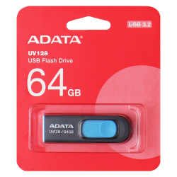 Флеш-память USB 64 Gb A-DATA UV128, USB 3.0, Черный/Синий