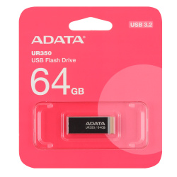 Флеш-память USB 64 Gb  A-DATA UR350, USB 3.2, металл/коричневый