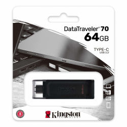 Флеш-память USB 64 Gb Kingston DT70, Type-C 3.2, Черный