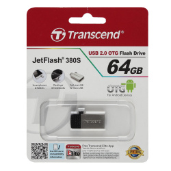 Флеш-память USB 64 Gb Transcend JetFlash 380 OTG, USB 2.0 серебро