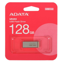 Флеш-память USB 128 Gb  A-DATA UR350, USB 3.2, металл/коричневый