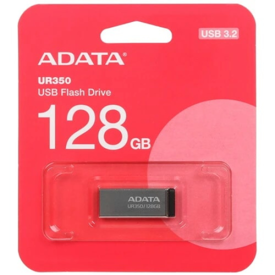 Флеш-память USB 128 Gb  A-DATA UR350, USB 3.2, металл/черный