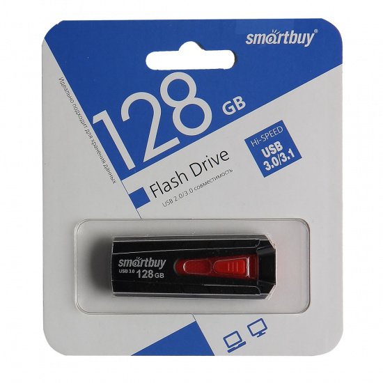 Флеш-память USB 128 Gb Smartbuy IRON Black/Red (SB128GBIR-K3) USB 3.0
