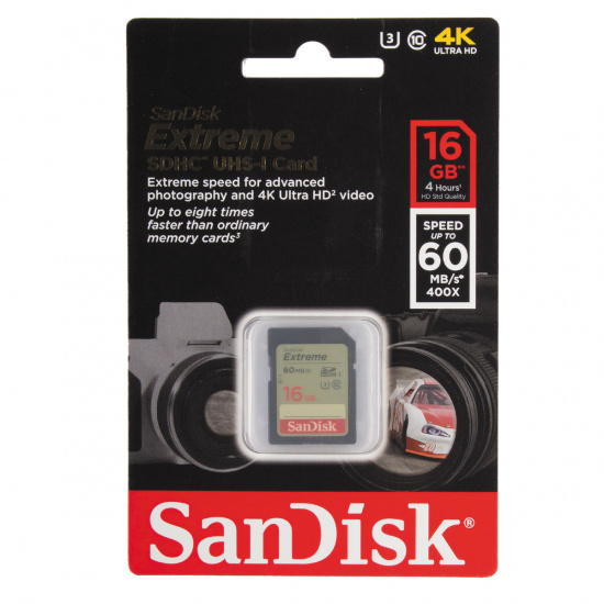Карта памяти SDHC Card 16Gb Class 10 eXtreme UHS-I SanDisk 60Mb/c