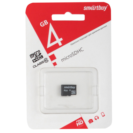 Карта памяти microSDHC Card (T-Flash) 4Gb class 10 SmartBuy