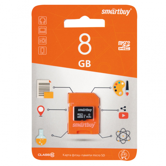 Карта памяти microSDHC Card (T-Flash) 8Gb class 10 + адаптер Back-To-School SmartBuy