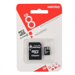 Карта памяти microSDHC Card (T-Flash) 8Gb class 10 + адаптер SmartBuy