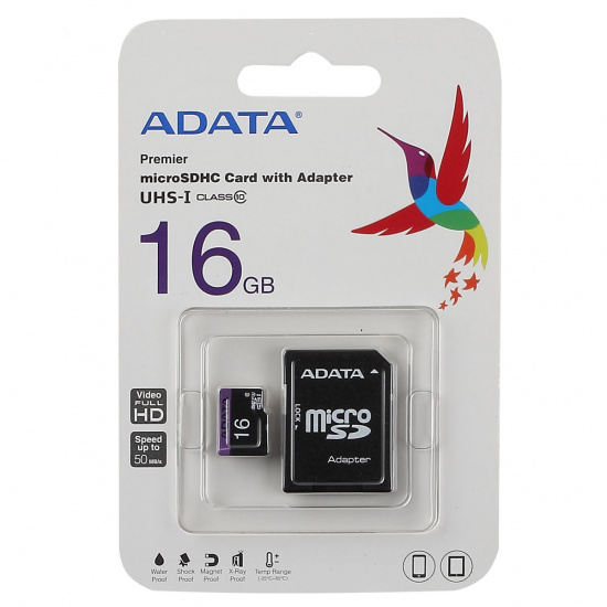 Карта памяти microSDHC Card (T-Flash) 16Gb класс10 UHS-1+ адаптер A-DATA