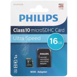 Карта памяти microSDHC Card 16Gb класс 10 Philips (SD адаптер)