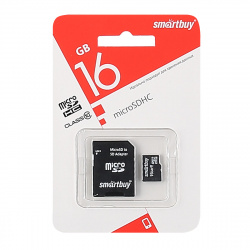 Карта памяти microSDHC 16GB Class10 +SD адаптер SmartBuy