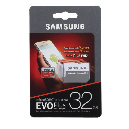 Карта памяти microSDHC Card (T-Flash) 32Gb класс 10 UHS-I U 20MB/s, 95MB/s Samsung EVO+ (SD адаптер)