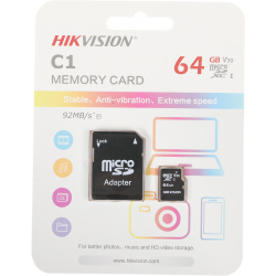 Карта памяти microSDXC 64GB Class 10 UHS-I U1 HIKVISION HS-TF-C1(STD) 92MB/s + SD адаптер