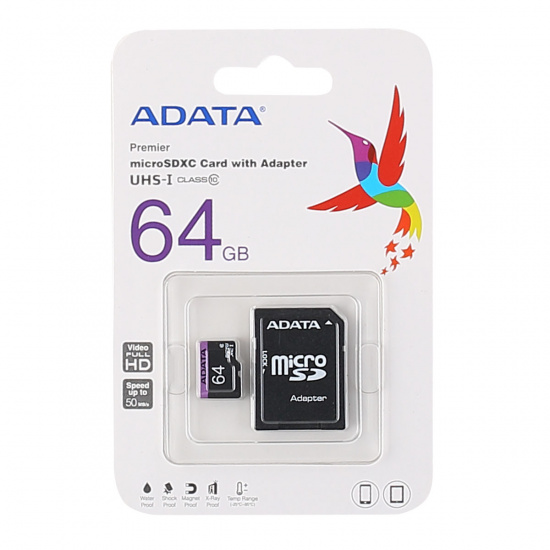 Карта памяти microSDXC 64GB Class 10 UHS-I U1 A-DATA Premier microSDXC (SD адаптер)