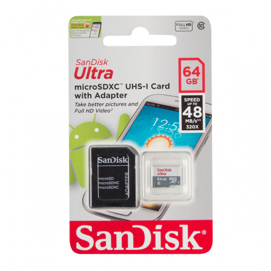 Карта памяти microSDXC 64GB Class10 Ultra 48MB/s SanDisk +SD адаптер