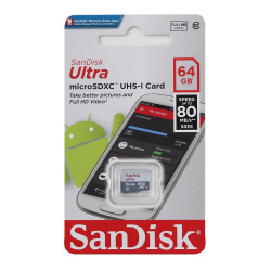 Карта памяти microSDXC 64GB Class10 Ultra Android UHS-I 80MB/s SanDisk