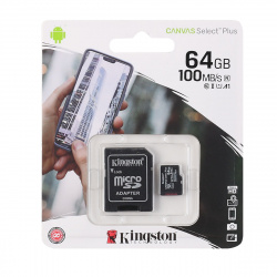 Карта памяти microSDXC 64GB Class10 UHS-I U1 Kingston Canvas Select Plus (SD адаптер) 100MB/s