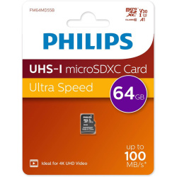 Карта памяти microSDХC Card 64Gb class 10 Philips High Speed UHS-I U3 V30 A1 100MB/s