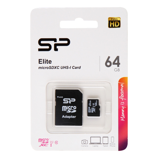 Карта памяти microSDXC 64Gb Class 10 UHS-I Silicon Power Elite (SD адаптер)