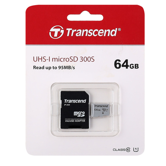 Карта памяти microSDXC 64GB Class 10 Transcend UHS-I U1, (SD адаптер), TLC