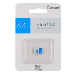Карта памяти microSDХC 64GB Class 10 UHS-I BLUE Smartbuy (без адаптера)
