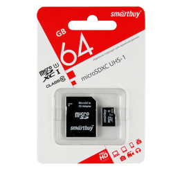 Карта памяти microSDXC 64GB Class10 UHS-I Smartbuy (+SD адаптер)