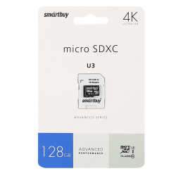 Карта памяти microSDXC 128GB Class10 UHS-1 U3 V30 A1 Smartbuy (+SD адаптер)