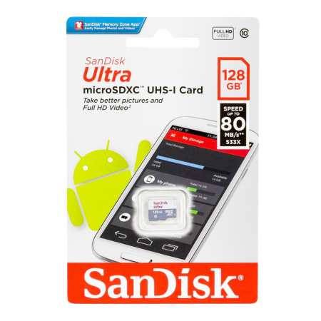 Карта памяти 128gb microsdxc class10 sandisk sdsquns 128g gn6ta ultra 80 adapter