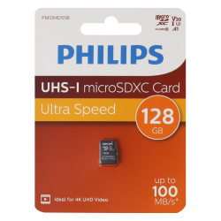 Карта памяти microSDXC 128GB Class10 Philips UHS-I U3, V30, A1, 100MB/s