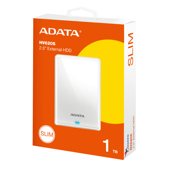 Внешний жёсткий диск A-DATA 1Tb  HV620S USB 3.1 Slim белый
