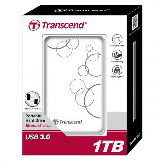 Внешний жёсткий диск Transcend StoreJet 25A 1TB/2.5"/USB 3.1 Противоударный, белый