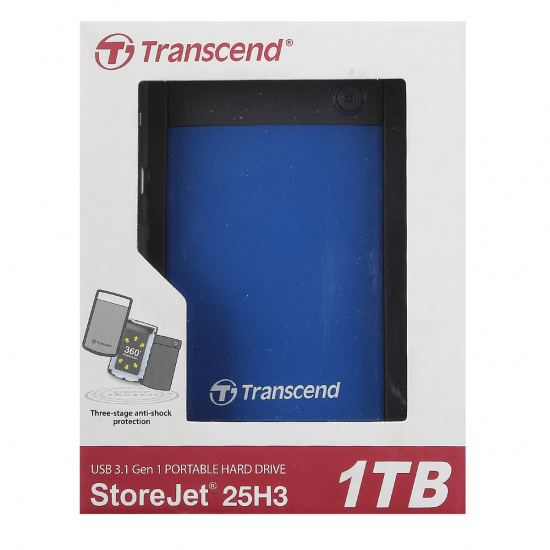 Внешний жёсткий диск Transcend StoreJet 25H3B 1TB/2.5"/USB 3.0 Противоударный, Синий